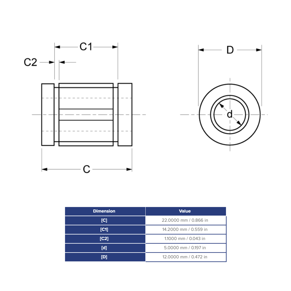 MM05 THOMSON BALL BUSHING<BR>MM SERIES 5MM CLOSED LINEAR BEARING SELF ALIGNING 38.22 LBF